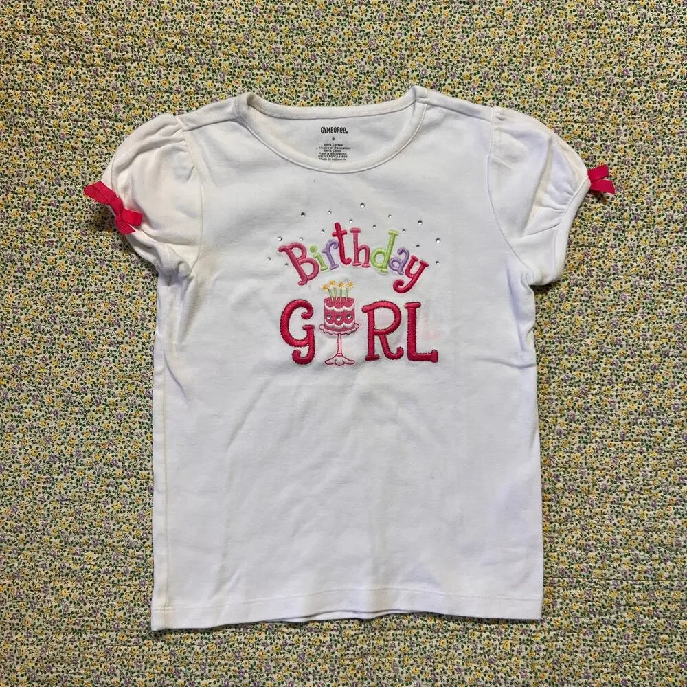 GYMBOREE GIRLS BIRTHDAY TEE SIZE 5 GUC